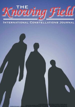 Cover for The Knowing Field: International Constellations Journal with three abstract silhouettes against a blue gradient background.